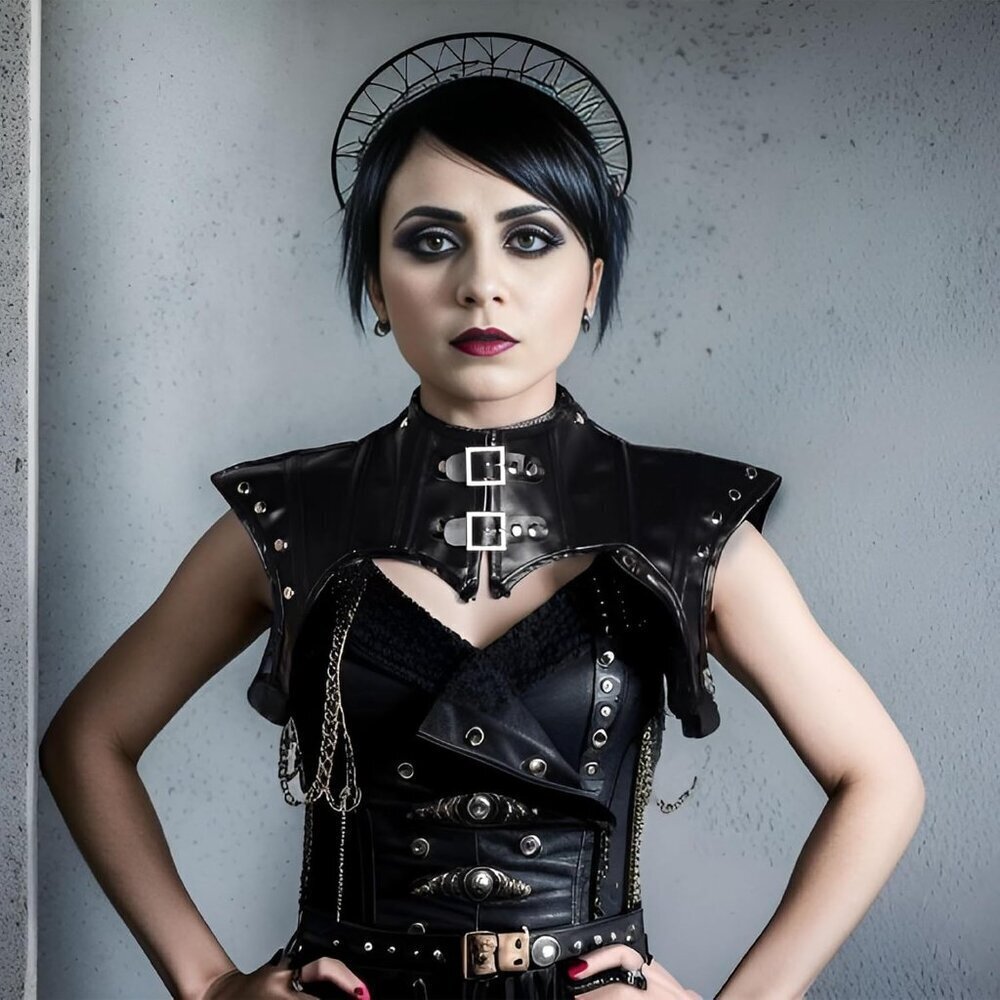 Leather Shoulder Armor Women's Steampunk Gothic Costume Jacket for Halloween - Picture 3 of 6